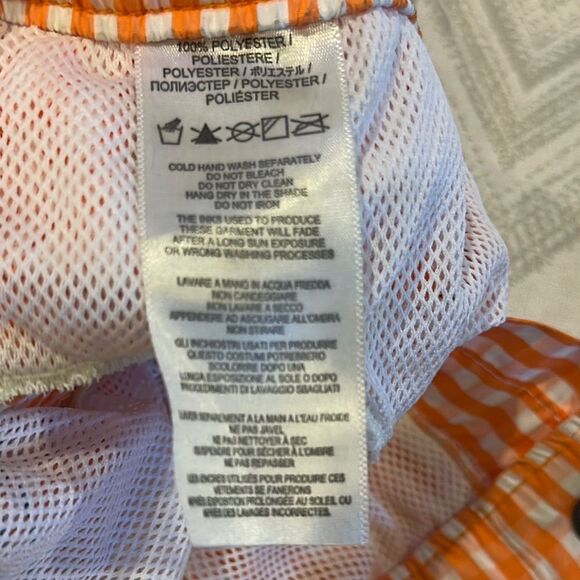 Sundek Boys (2) Elastic Waist Solid Blue and Orange Gingham Bathing Suits: 6 - Picture 5 of 8